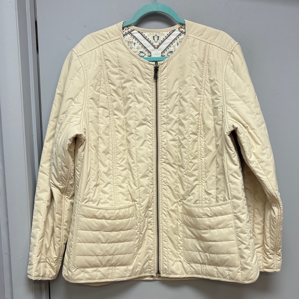 Lands’ End Reversible Quilted Jacket – Cream & Paisley Print (Size XL / 18)